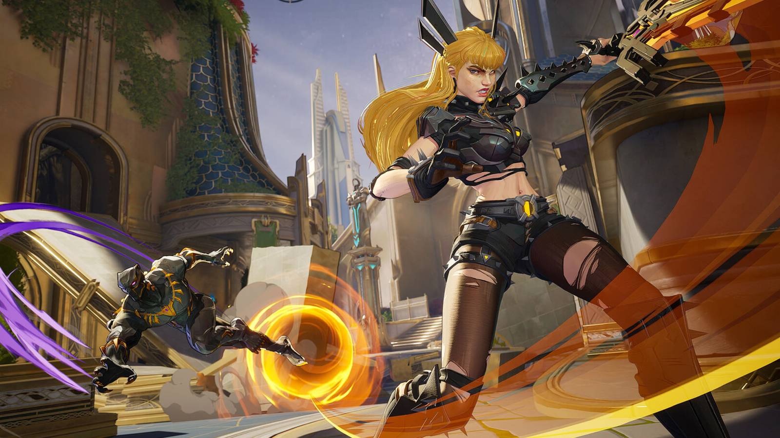 A screenshot of Magik and Black Panther in Marvel Rivals.