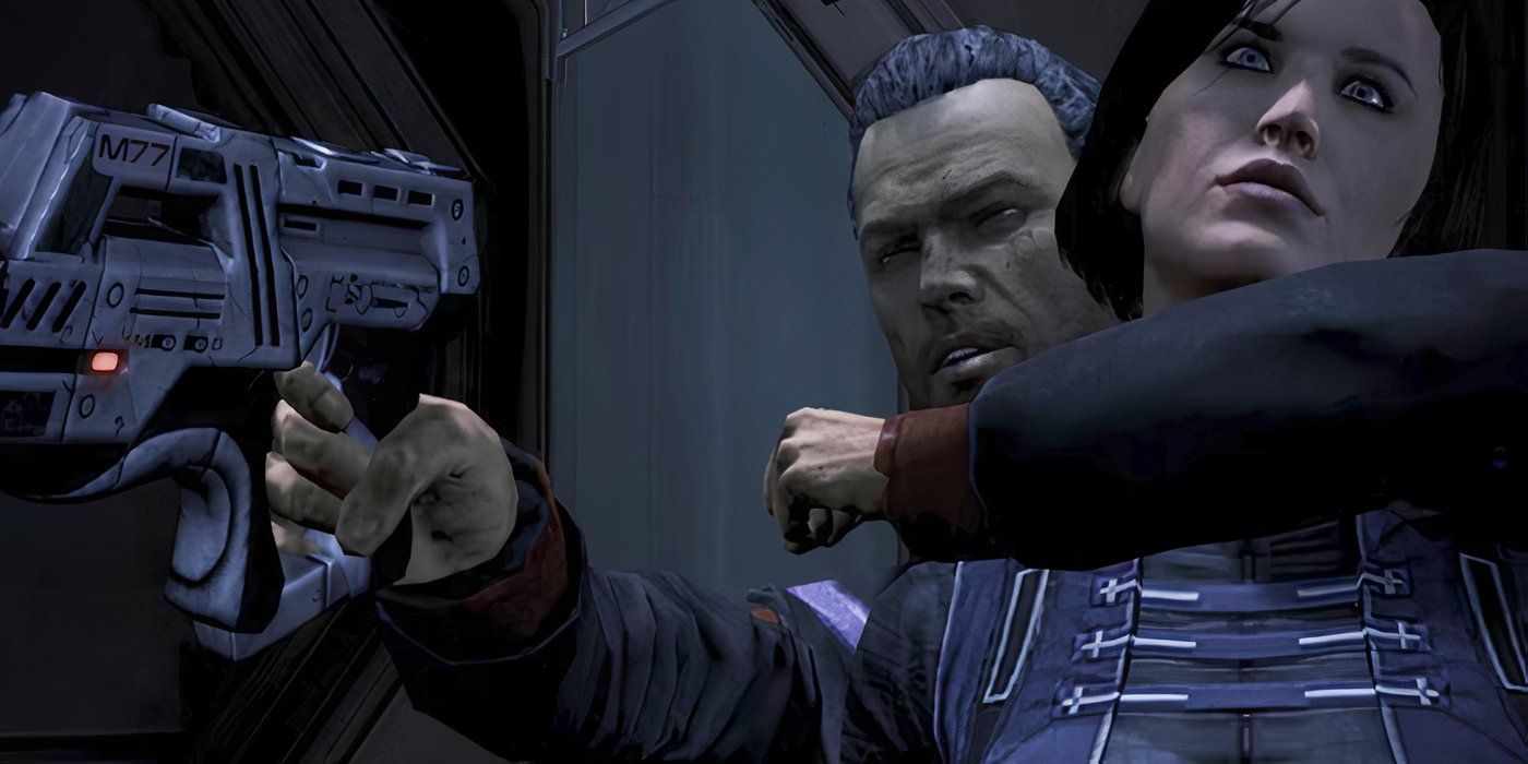 Henry Lawson holding Miranda hostage, Mass Effect