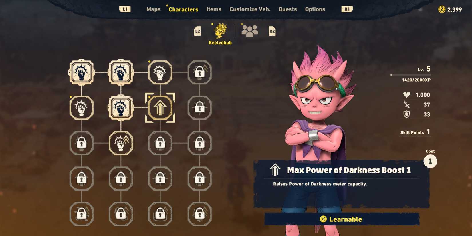 Max Power of Darkness Boost 1 skill in Sand Land