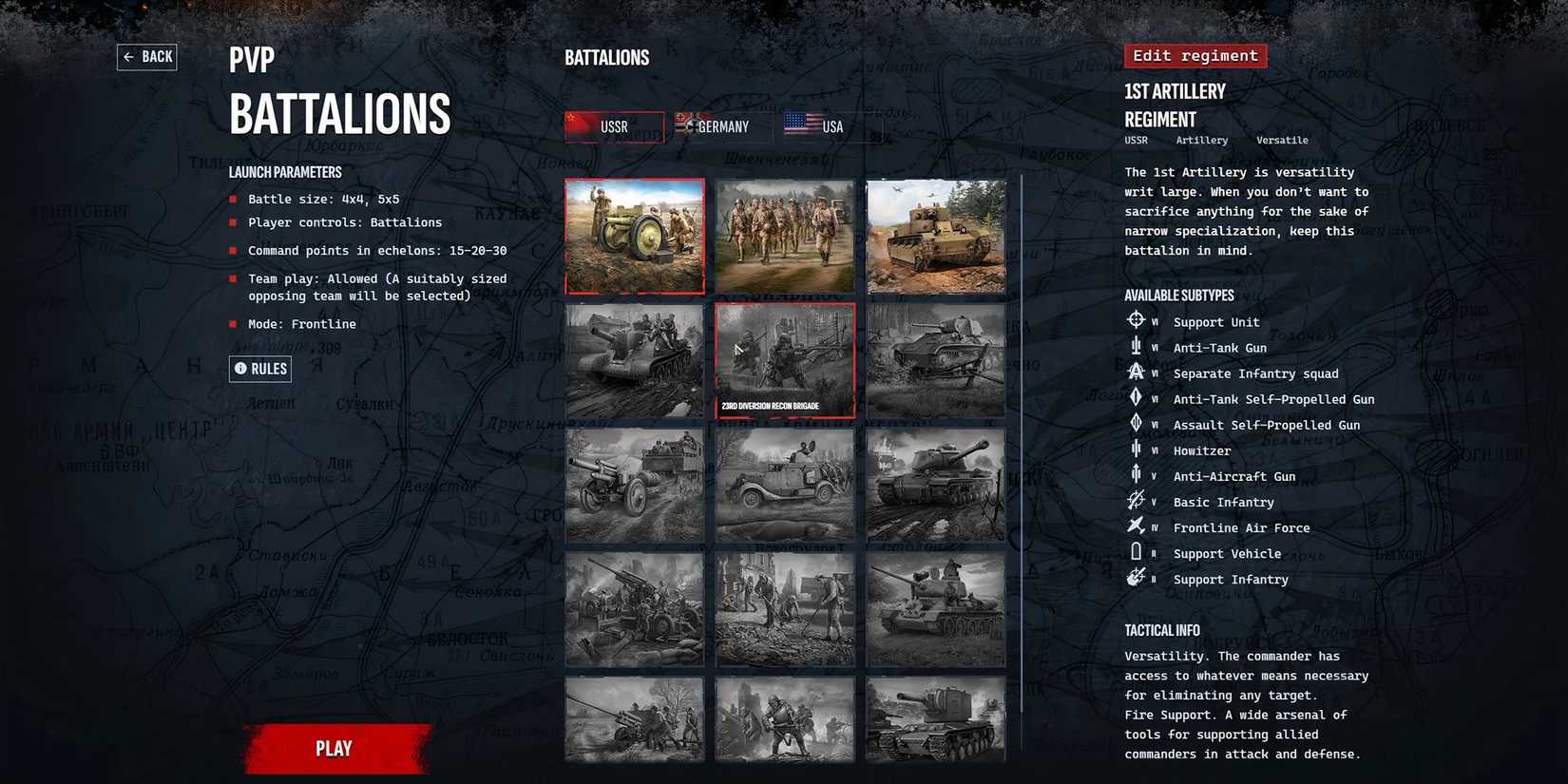 Image showcasing contents of PVP Battalion matchmaking in Men of War 2