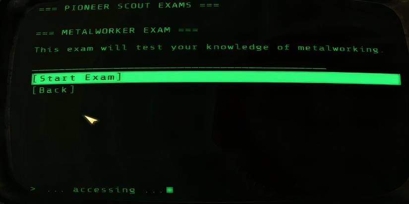 Taking the Metalworker possum exam in Fallout 76