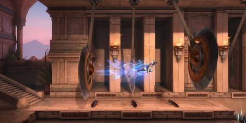 sargon jumping through swinging obstacles in the lost crown