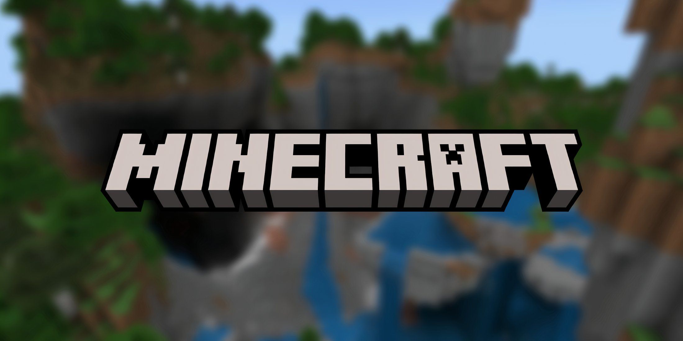 minecraft logo with cave waterfall background