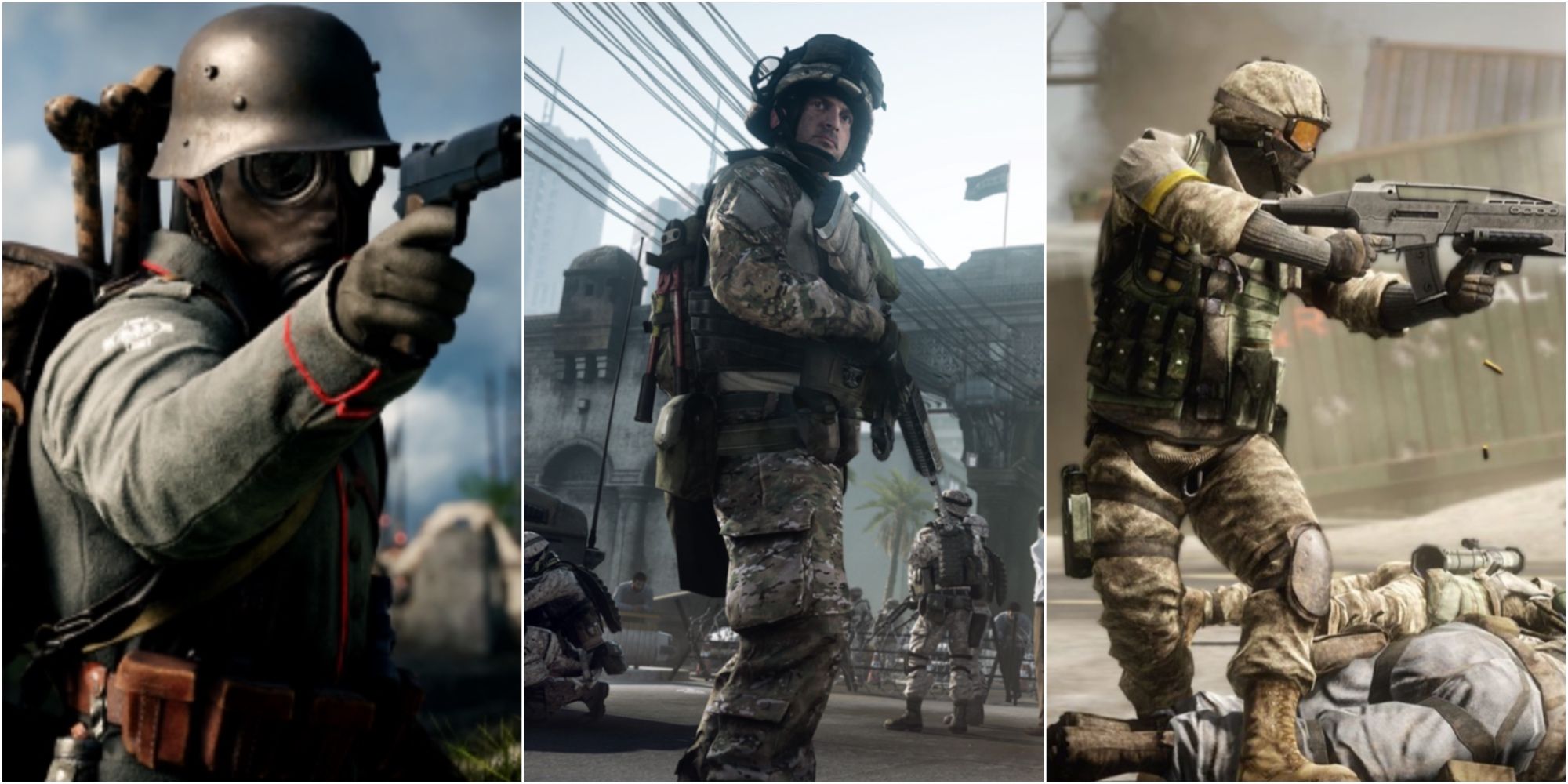 Soldiers from Battlefield 1, Battlefield 3, and battlefield Bad Company 2