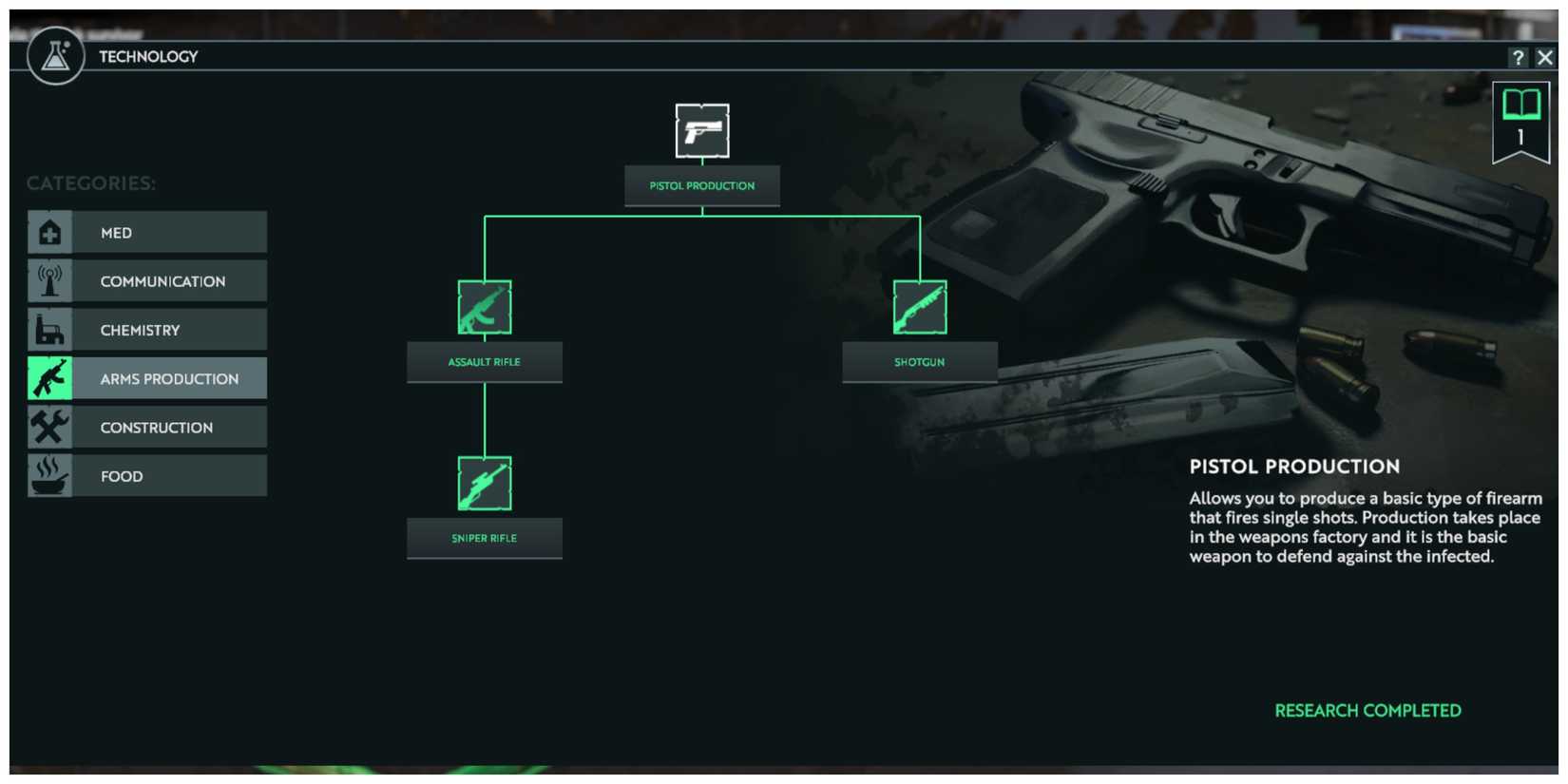 Pistol Production Research Node in Infection Free Zone