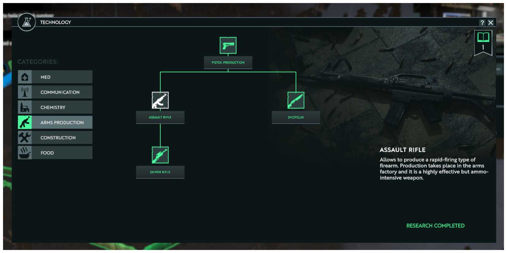 Assault Rifle Production Research Node in Infection Free Zone