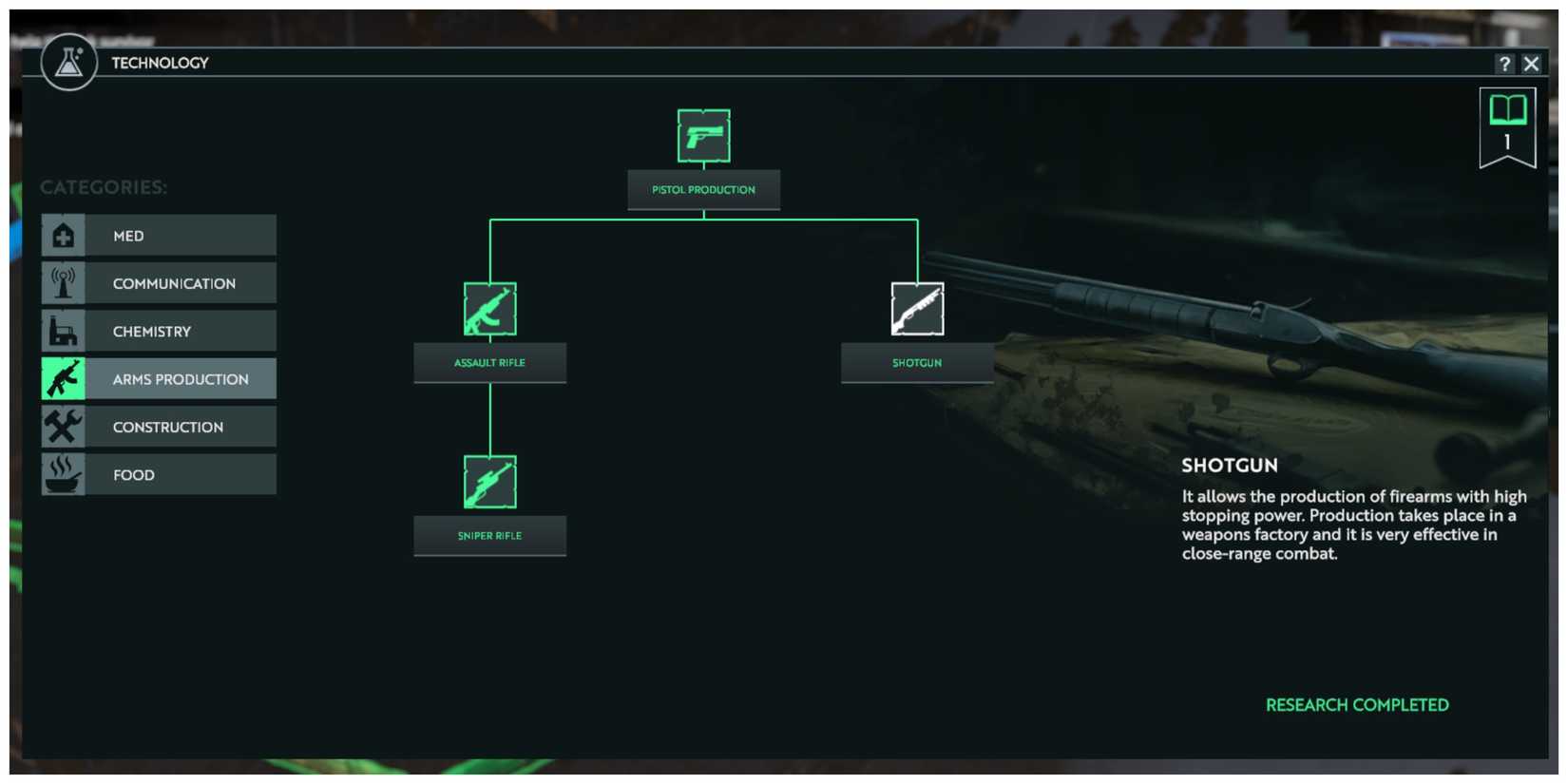 Shotgun Production Research Node in Infection Free Zone