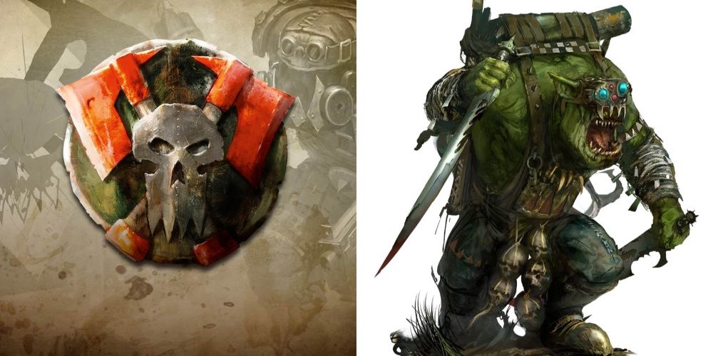 Warhammer 40K: Strongest Ork Clans, Ranked Blood Axe Clan Banner and Boss Snikrot