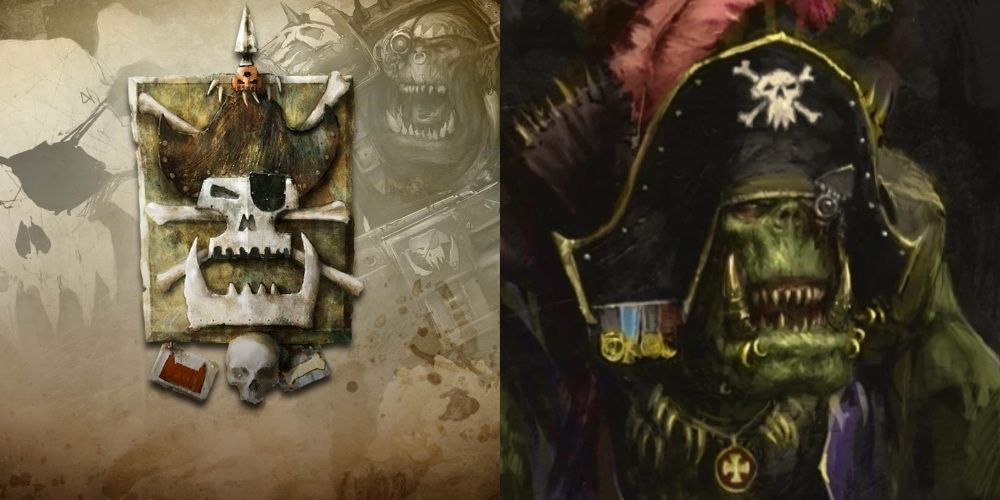 Warhammer 40K: Strongest Ork Clans, Ranked Freebooterz banner and Kaptin Badrukk