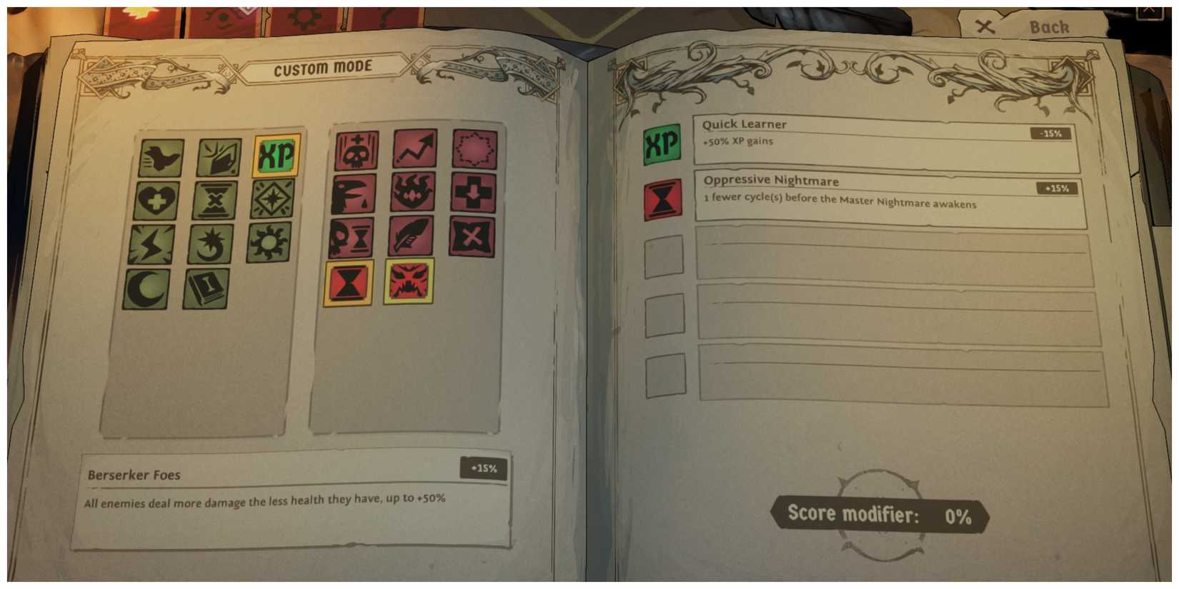 Ravenswatch - Custom Modifiers (Quick Learner & Oppressive Nightmare)