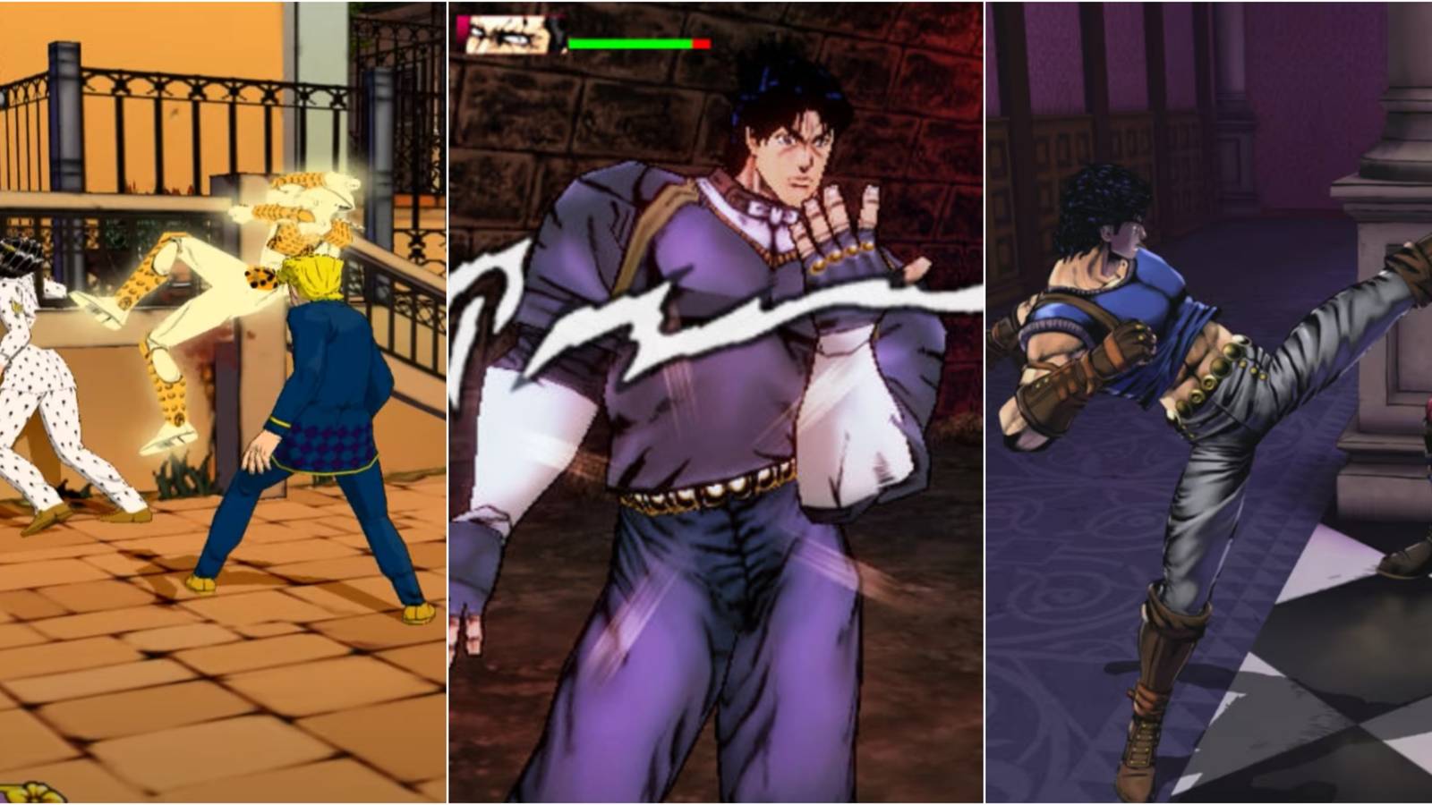 Giorno, Joseph posing and Joseph kicking Dio 