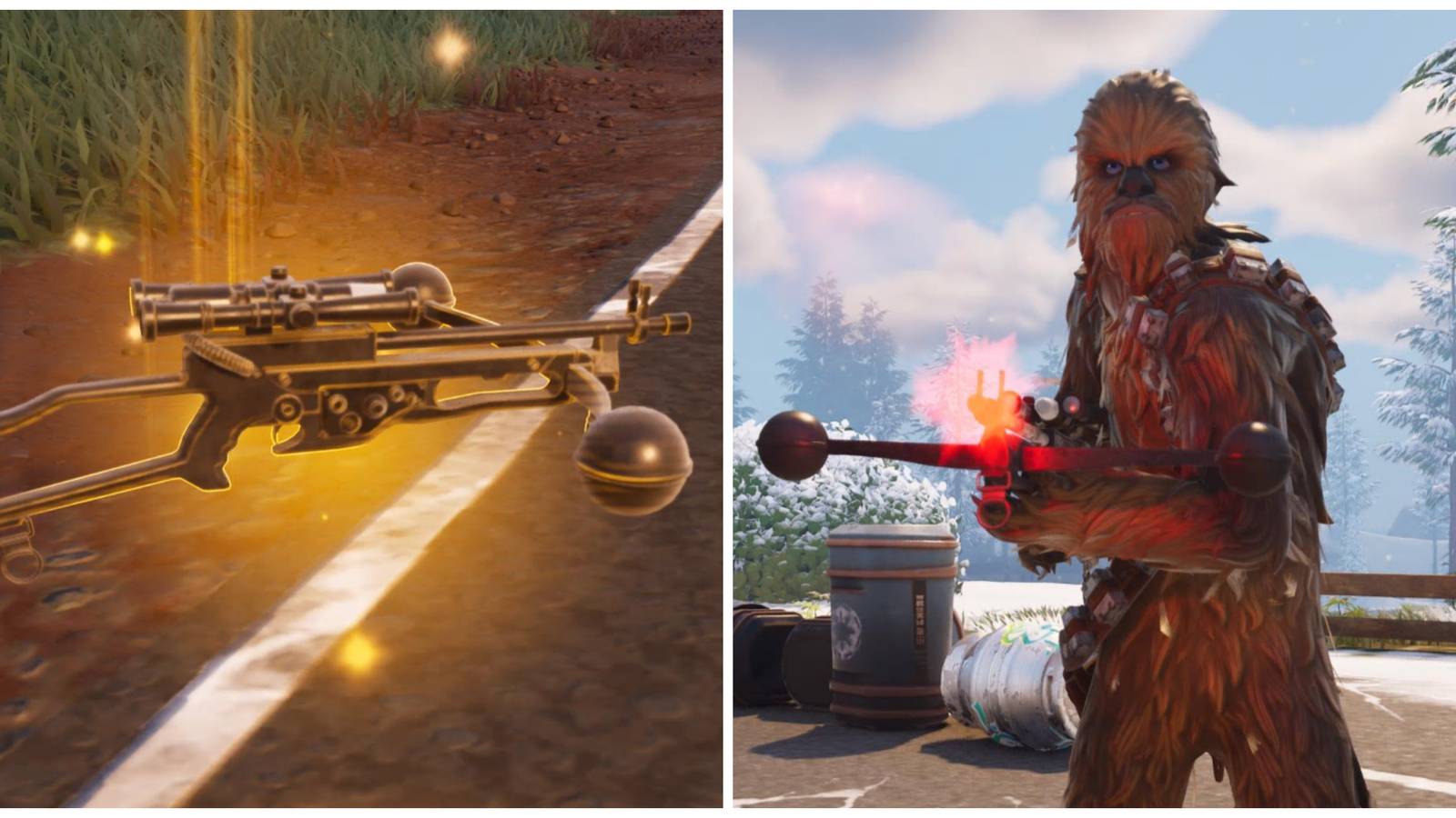 wookiee bowcaster and chewbacca in fortnite