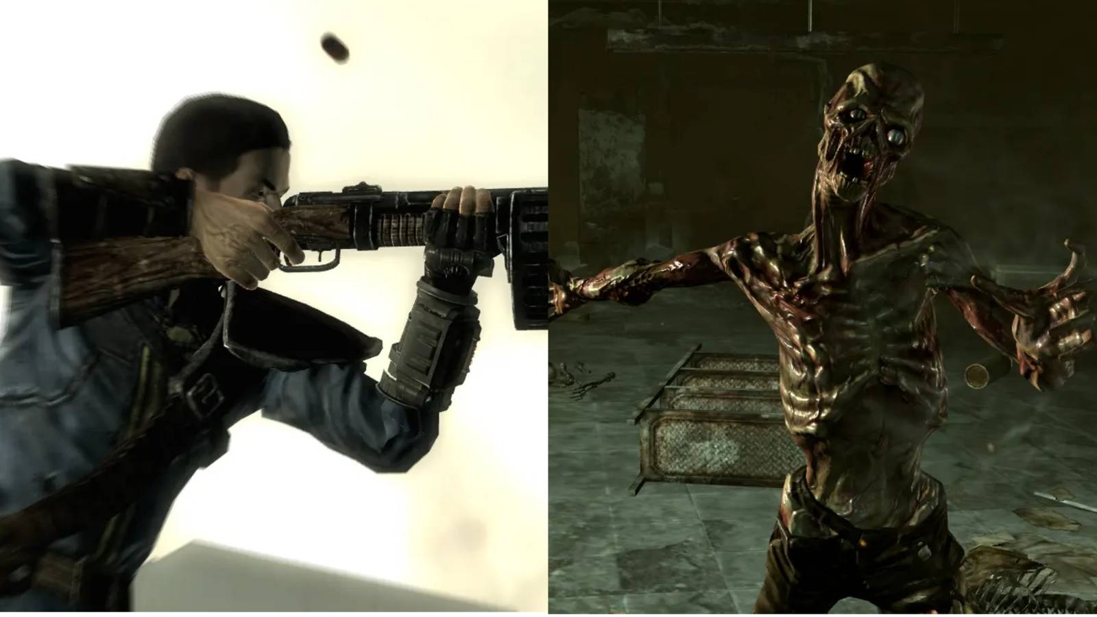 Character holding a shotgun and an enemy 