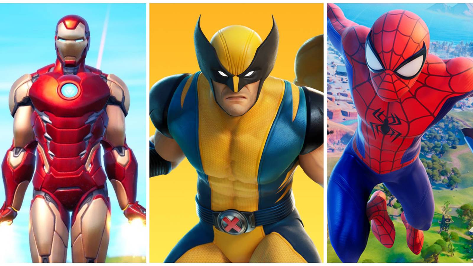 iron man, wolverine, spider-man in fortnite