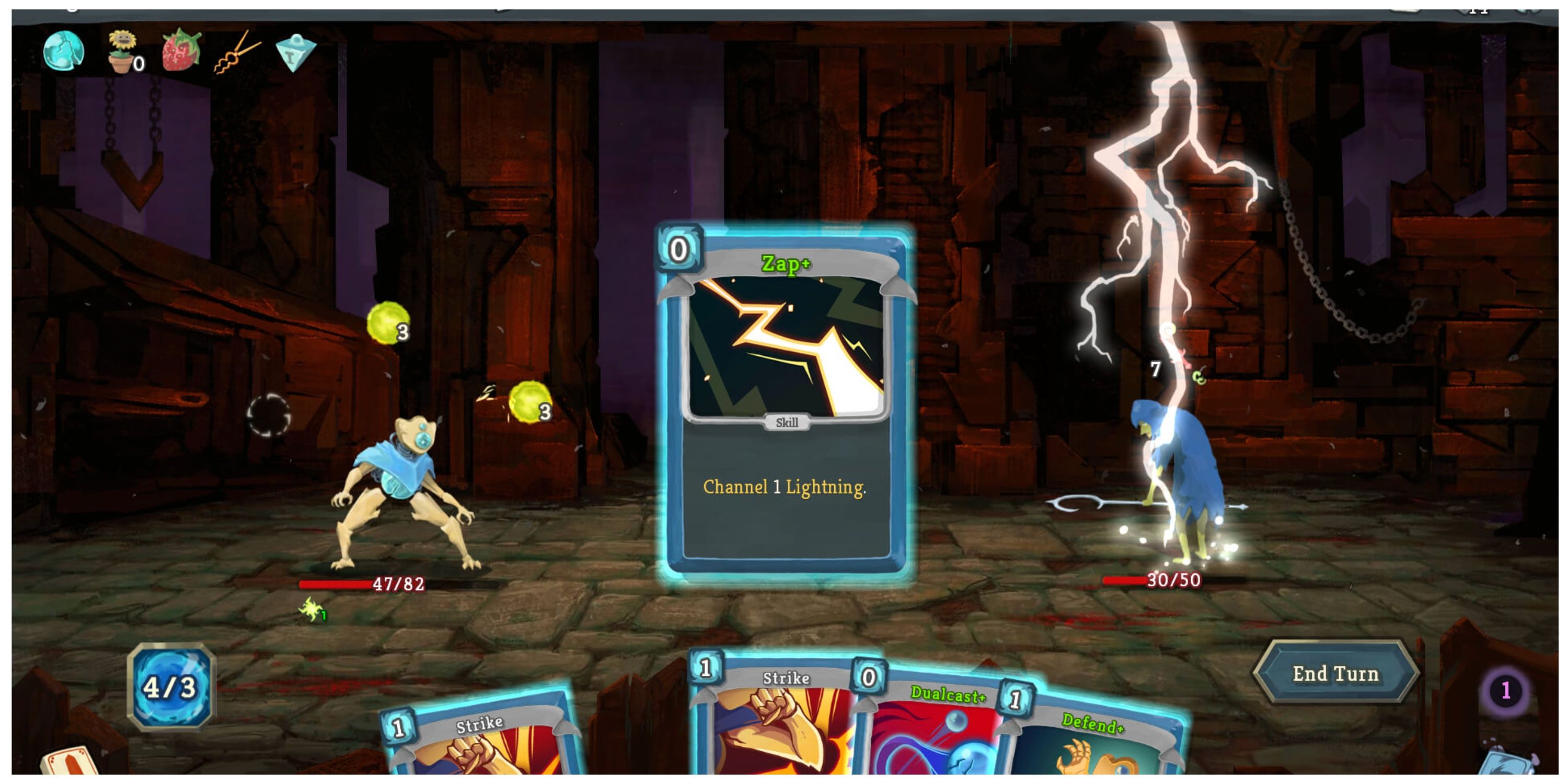 Slay The Spire - Using The Zap Card Against An Enemy