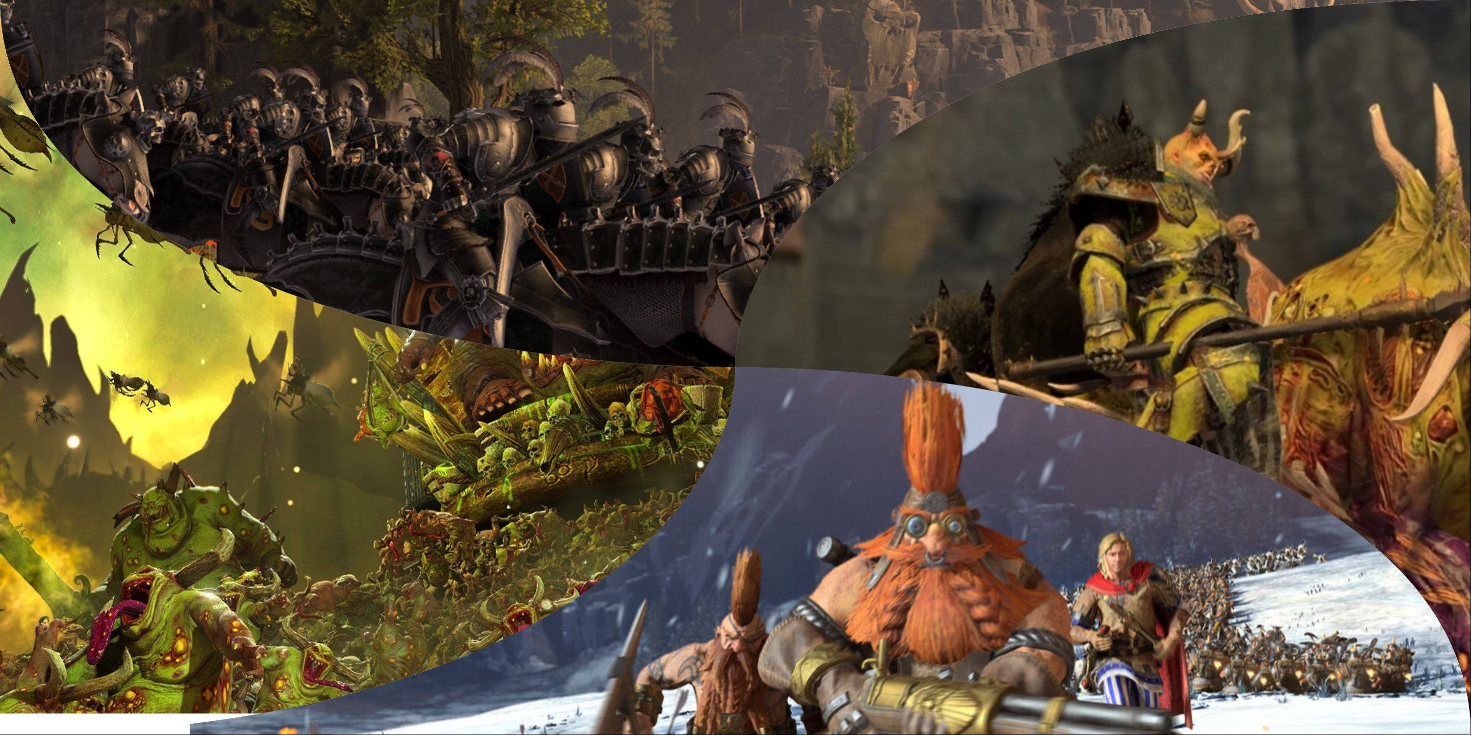 Total War: Warhammer 3: Thrones Of Decay DLC, All New Units Ranked - knights of the black rose, rot knight, malakai mikaelson and a nurgle army