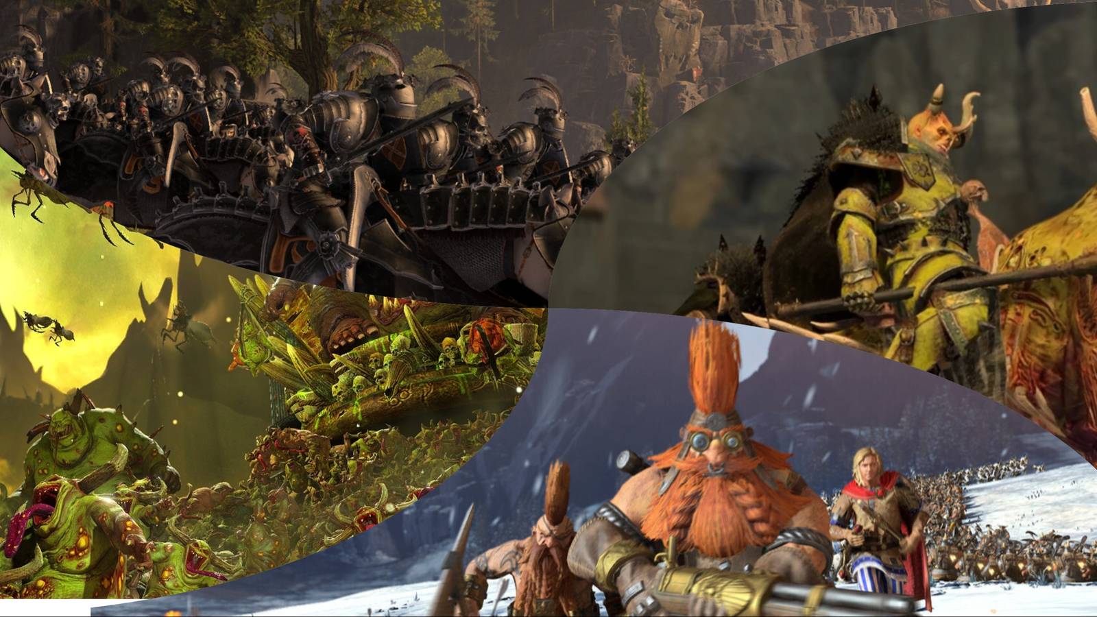 Total War: Warhammer 3: Thrones Of Decay DLC, All New Units Ranked - knights of the black rose, rot knight, malakai mikaelson and a nurgle army