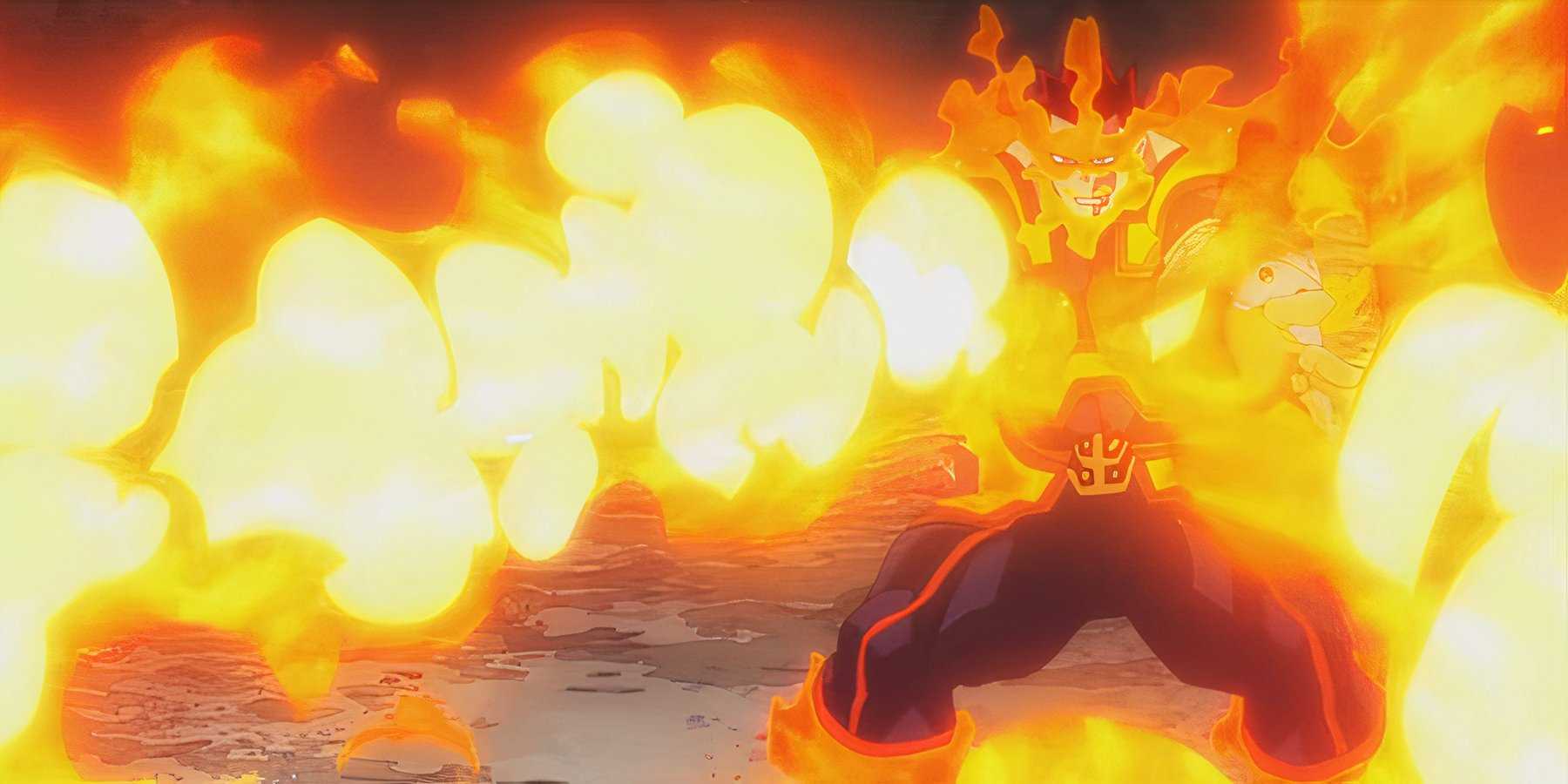 10 Pengguna Api di Anime Terkuat, Dibuat Peringkatnya 21 Endeavor using his Hellflame Quirk to blast Tomura with flames in My Hero Academia