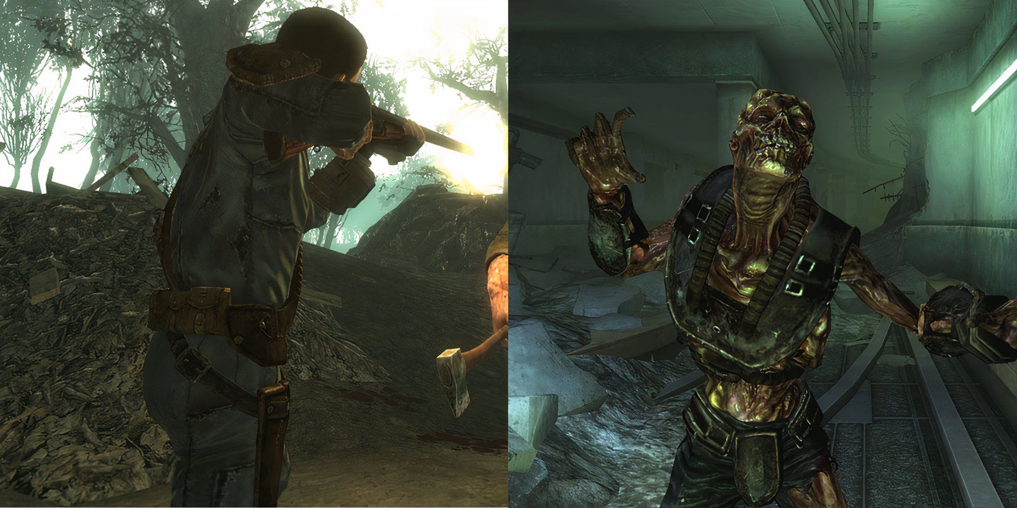 Character firing a repeater rifle and an undead enemy