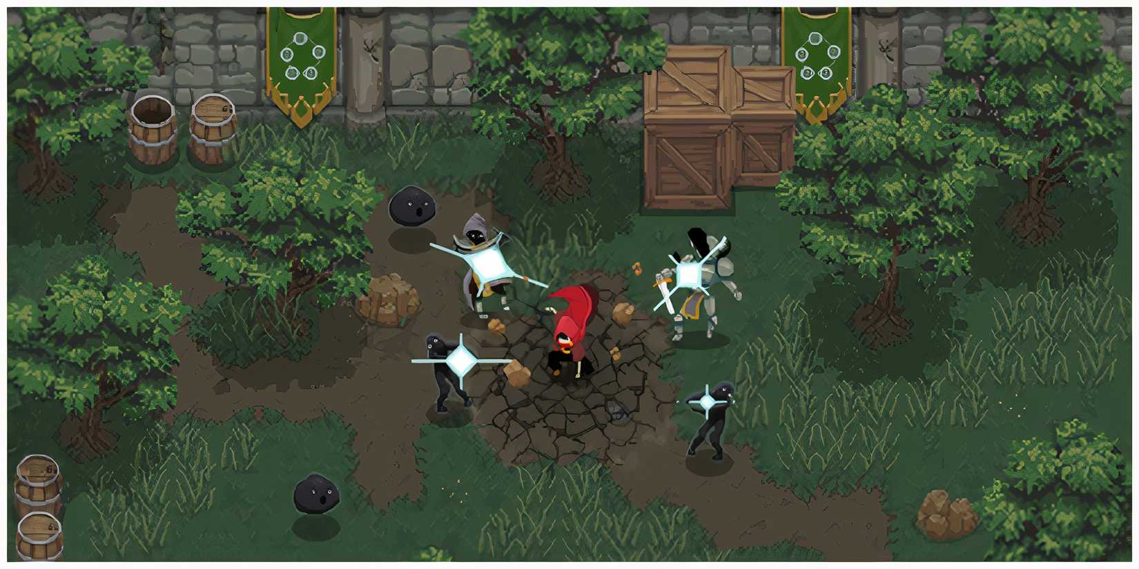 Wizard Of Legend - Attacking Four Enemies In A Wooded Area