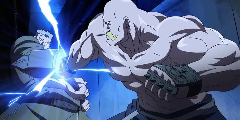 Alex Louis Armstrong hitting Scar in Fullmetal Alchemist Brotherhood