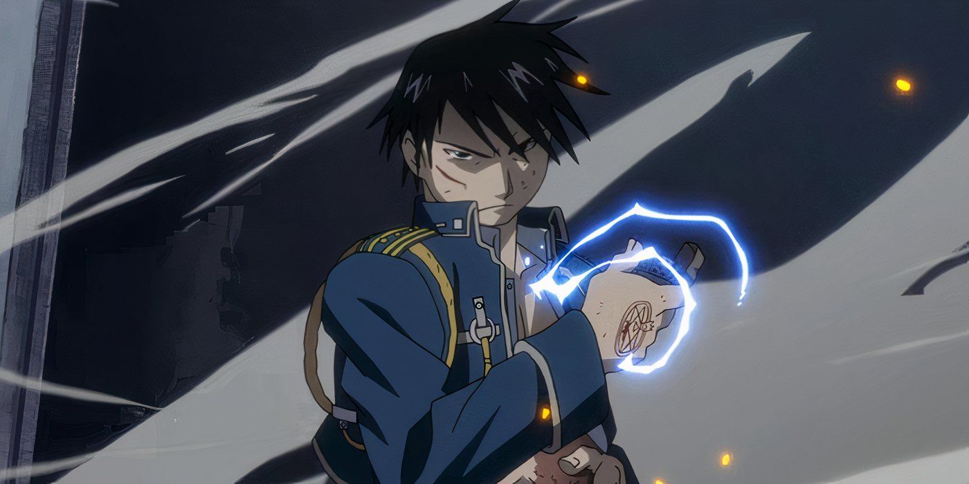 Roy Mustang prepares to blast Lust with fire in Fullmetal Alchemist Brotherhood