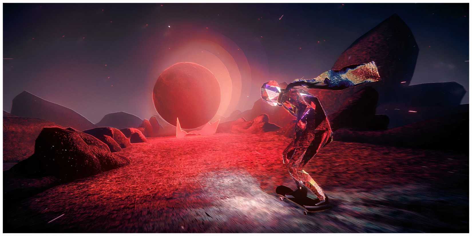 Skating In An Ominous Red Environment In Skate Story
