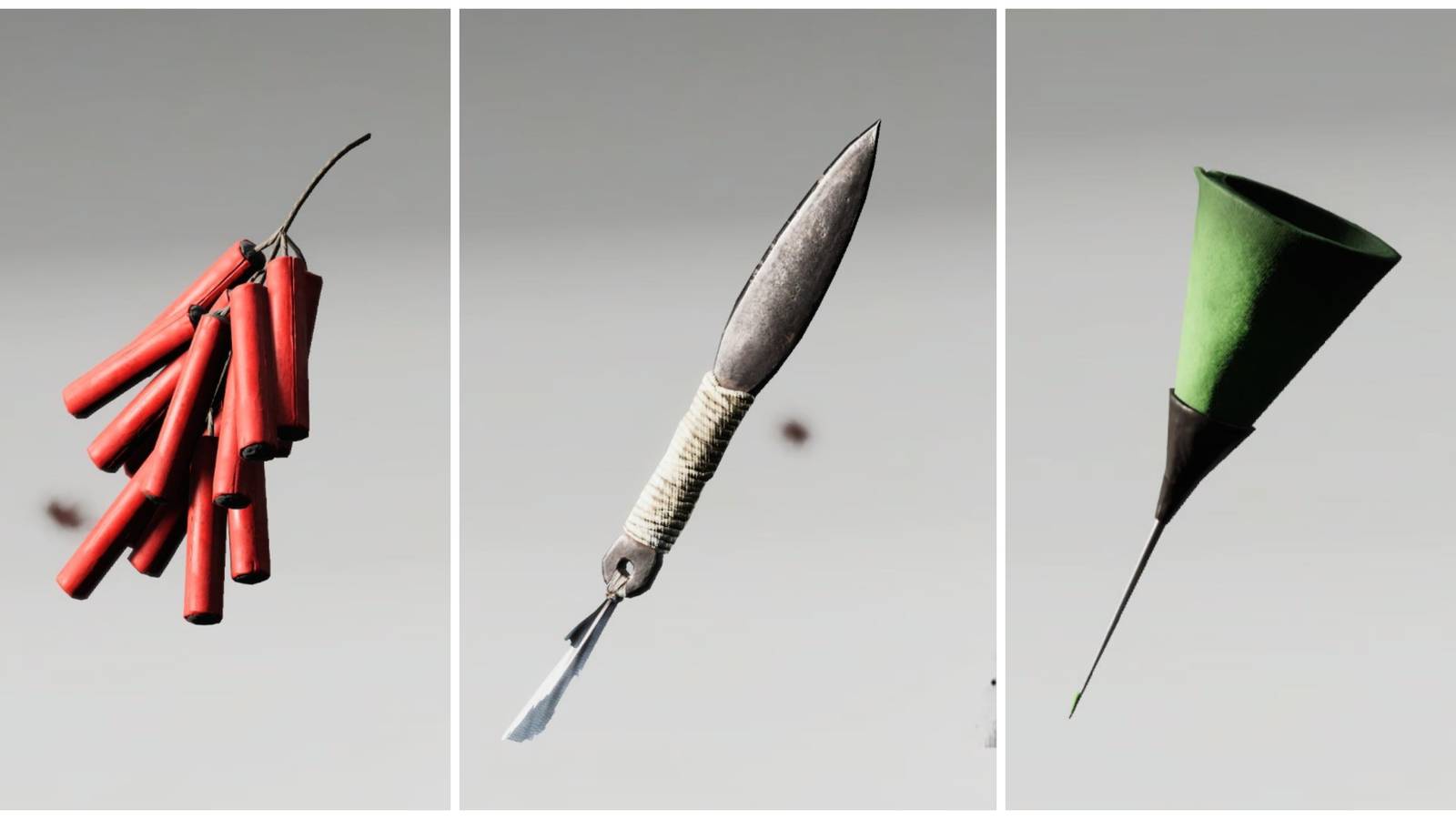 firecrackers, kunai, hallucination dart
