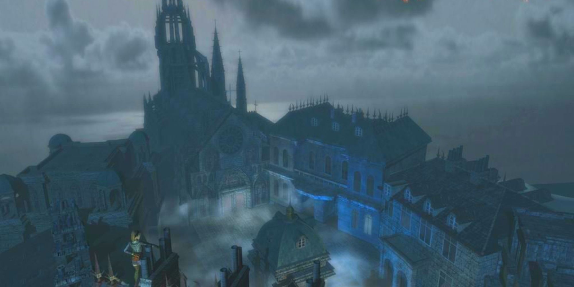 A Victorian city layered in fog from the game Koudelka