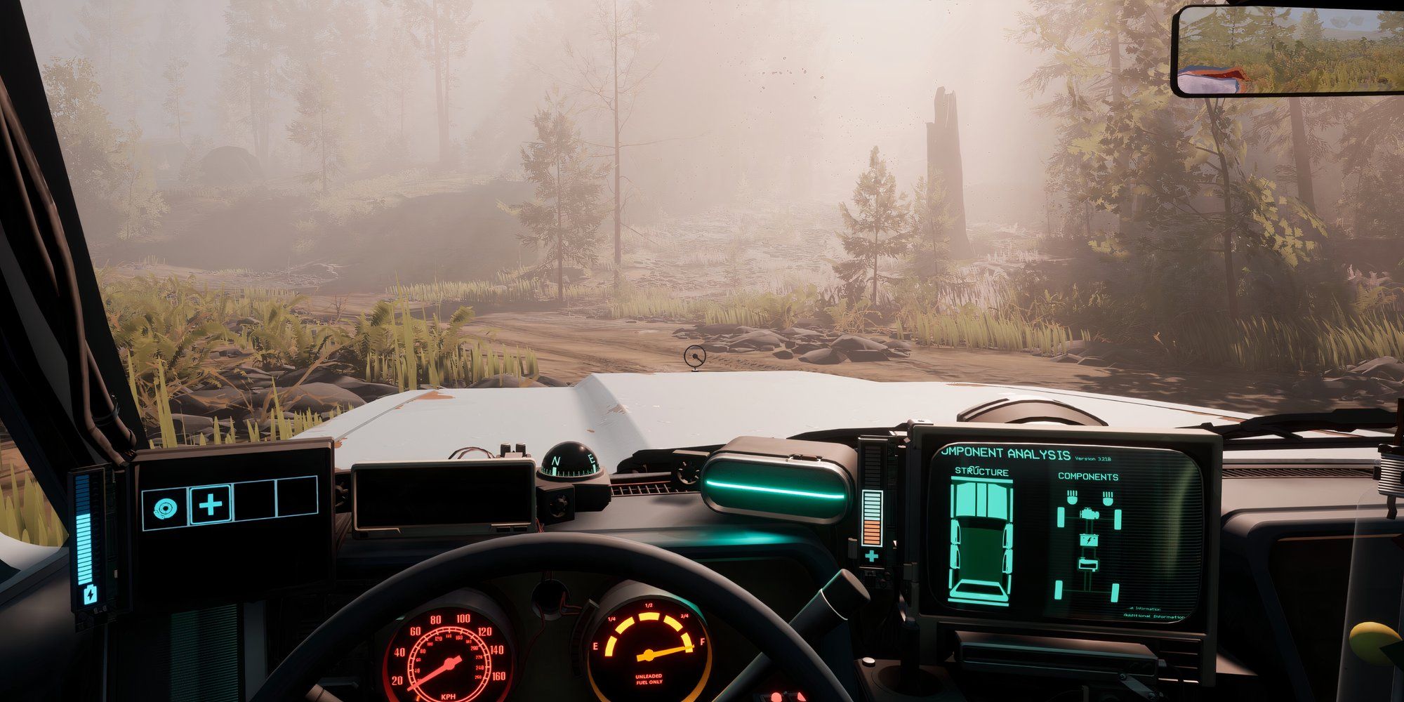 7 Great Survival Games With No Hunger Meter First person view from a car driving a forest road