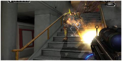 shooting aliens on stairs in the Conduit