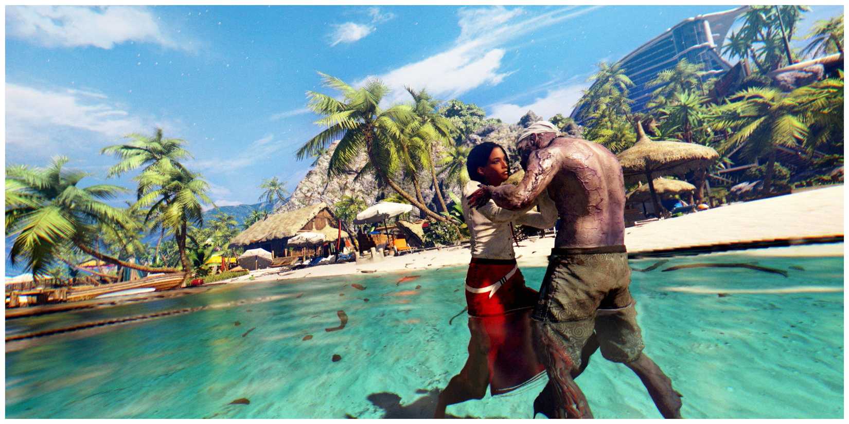 Dead Island - A Character Fighting Off A Zombie On The Beach
