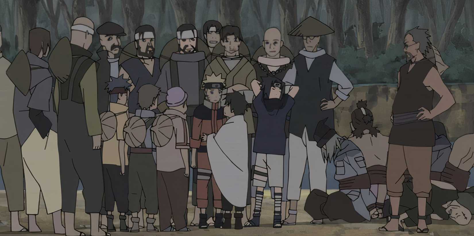 Naruto and Sasuke in the Land of Waves  during a flashback