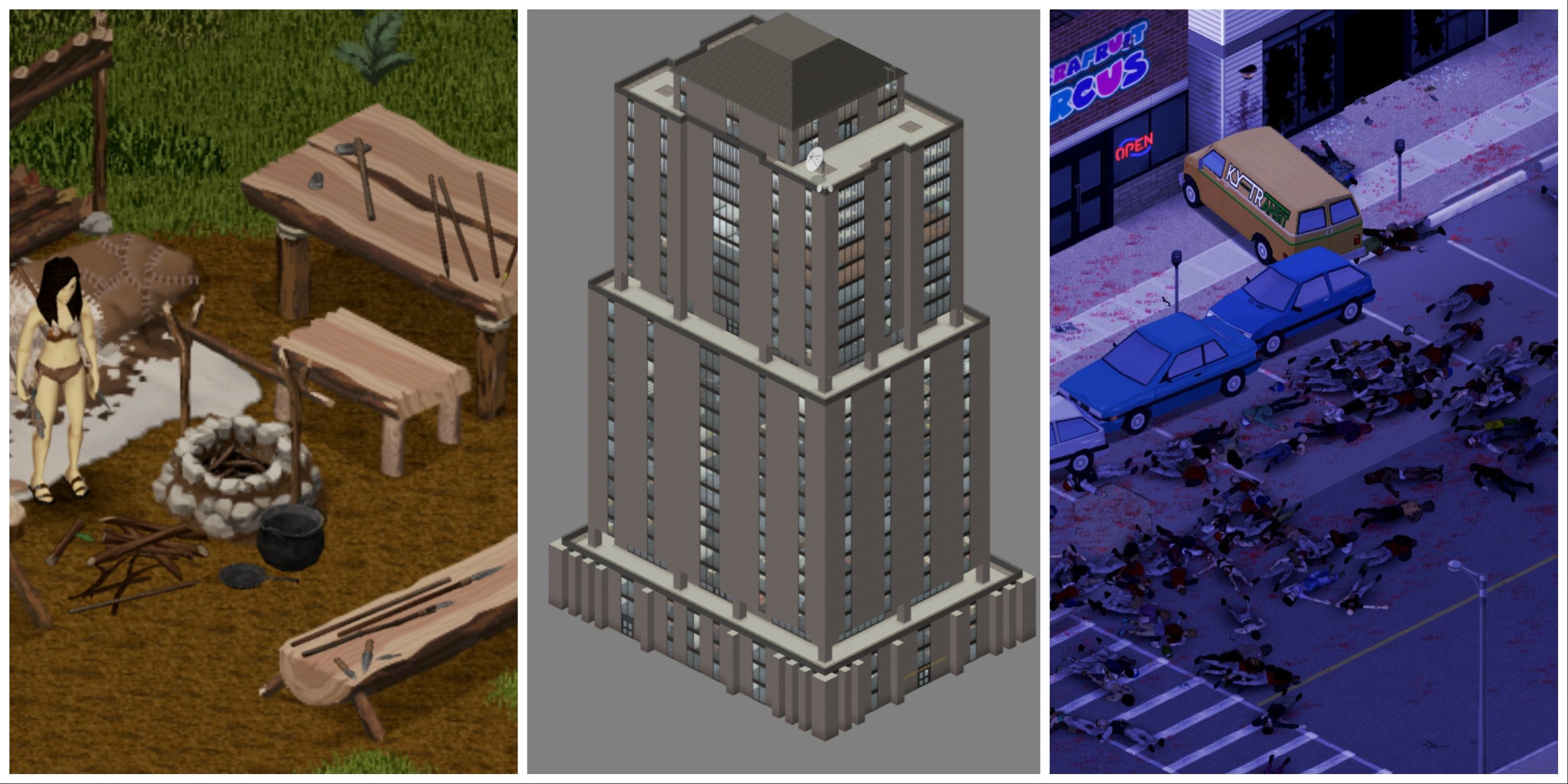 Primitive crafting skyscrapers and nighttime cars