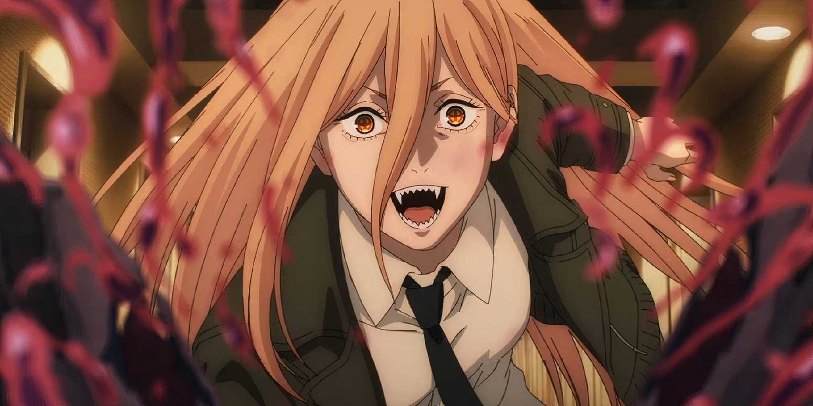 Power smiles as she cuts through an enemy in Chainsaw Man.