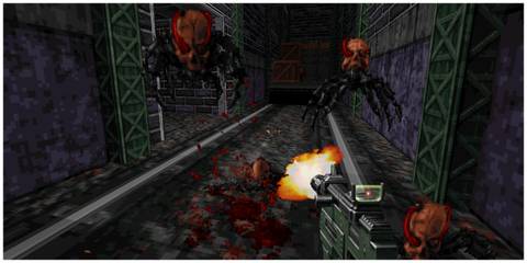 Ion Fury - Steam Screenshot (Shooting At Enemies In A Corridor)