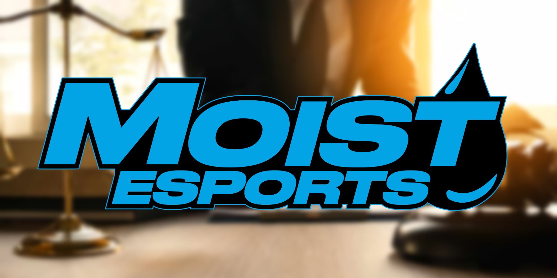 The Moist Esports logo set against a blurred background of a lawyer's desk.