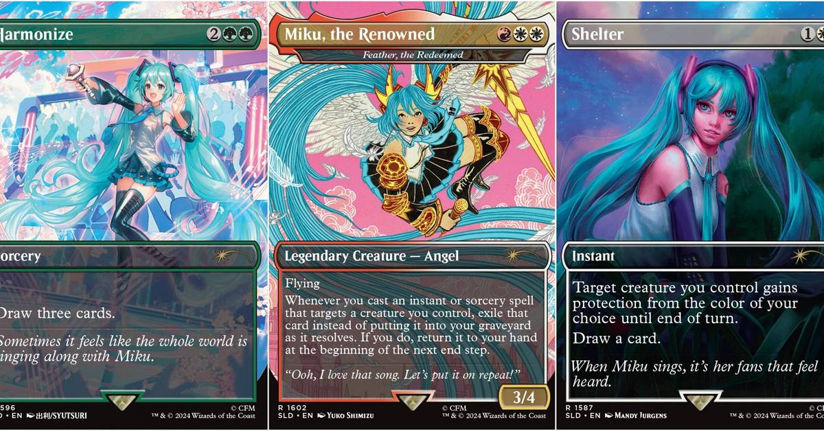 all hatsune miku mtg cards Magic: The Gathering Secret Lair x Miku: Sakura Superstar Exclusive Playing (Model: English / Rainbow Foil) You may play an additional land on each of your turns Secret Lair x Hatsune Miku: