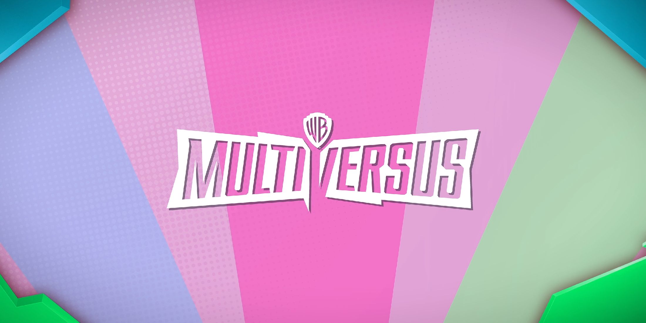 The logo for MultiVersus set against a multi-colored background based on The Powerpuff Girls.