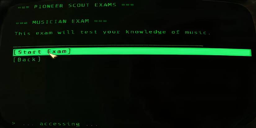 Taking the Musician possum exam in Fallout 76