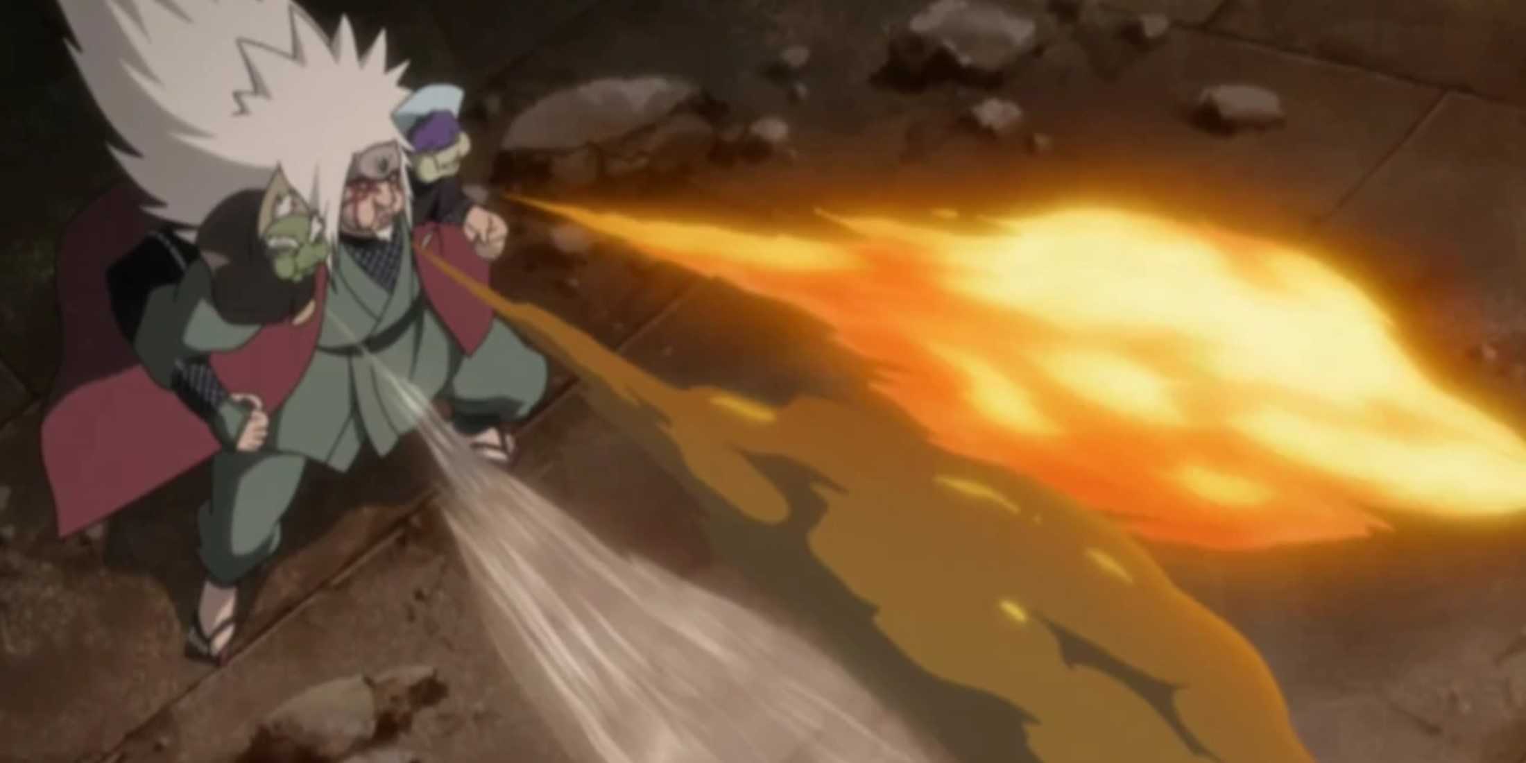 Jiraiya uses Sage Art Goemon against Pain while in Sage Mode in Naruto: Shippuden.