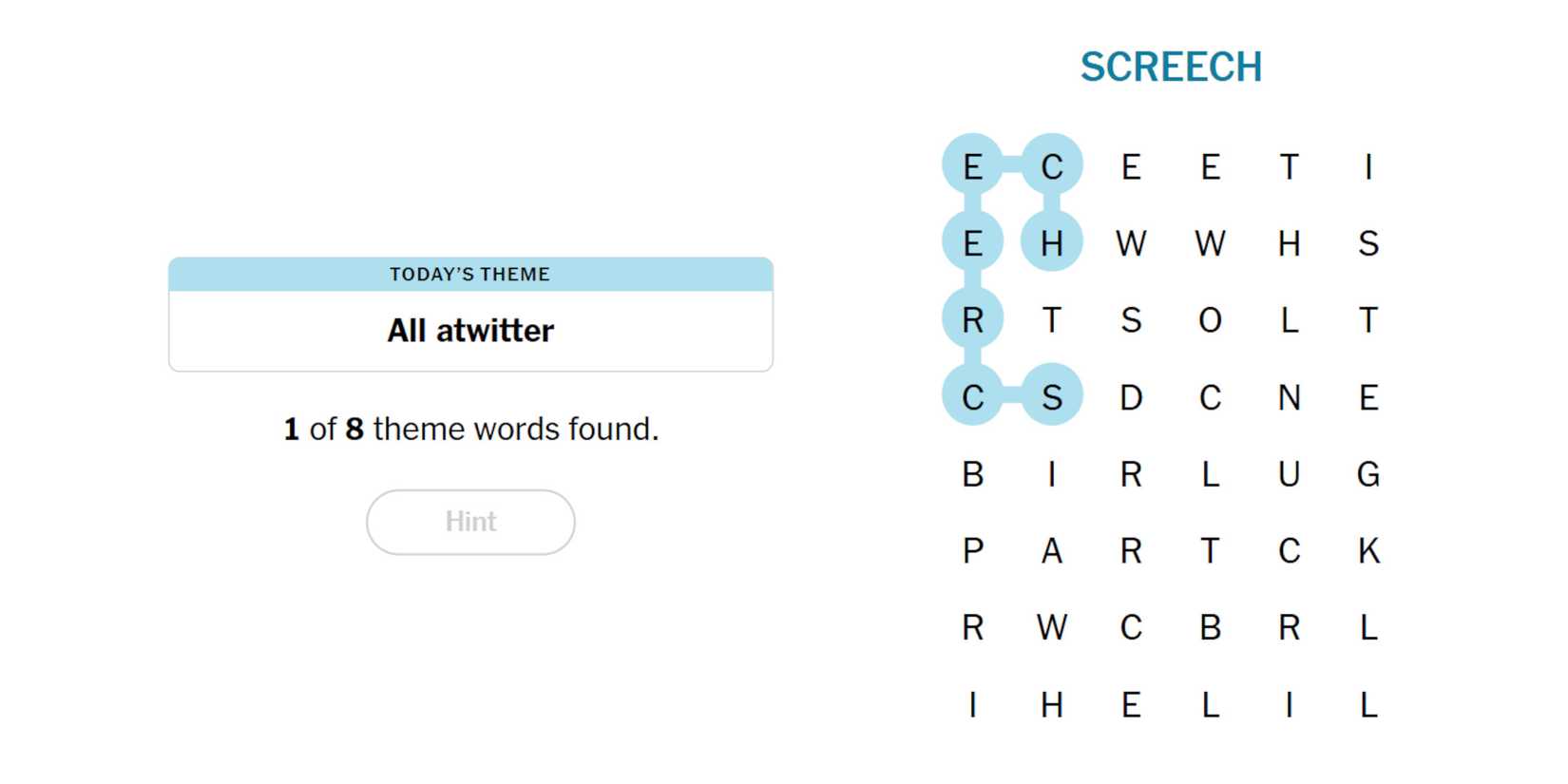 Screech in New York Times Strands puzzle