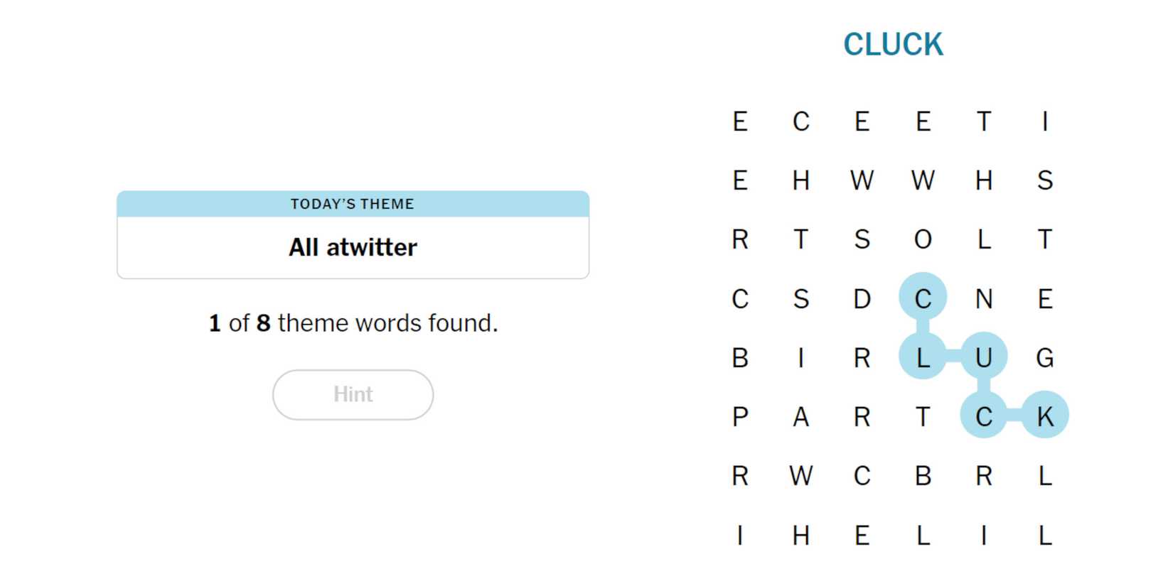 Cluck in the New York Times Strands puzzle