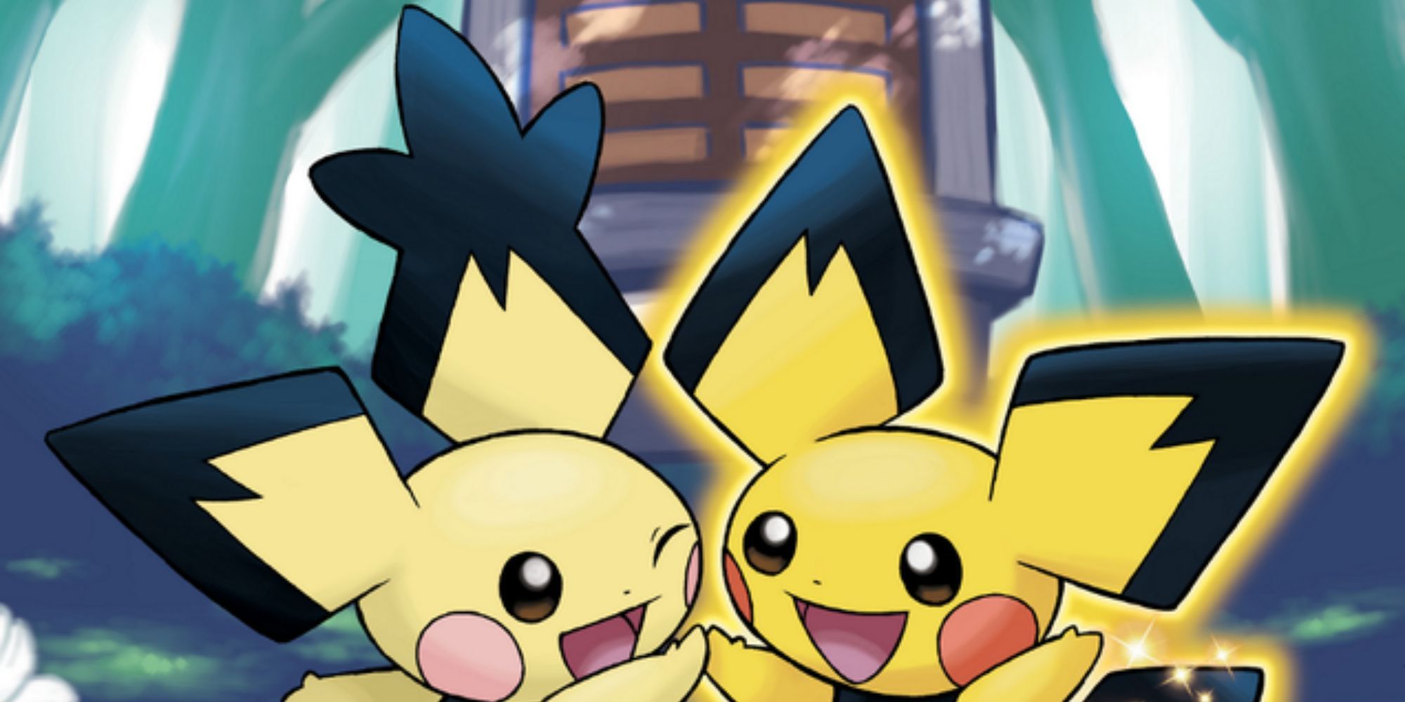 Official art of the Spiky-Eared Pichu and the Pikachu-colored Pichu at Ilex Forest.