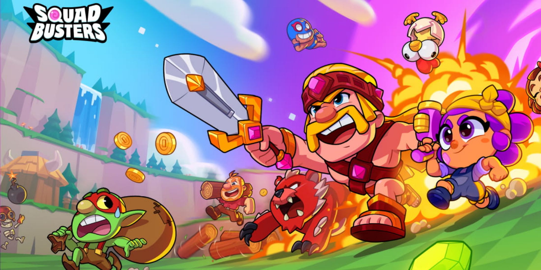 The cover image for Squad Busters showing characters running together