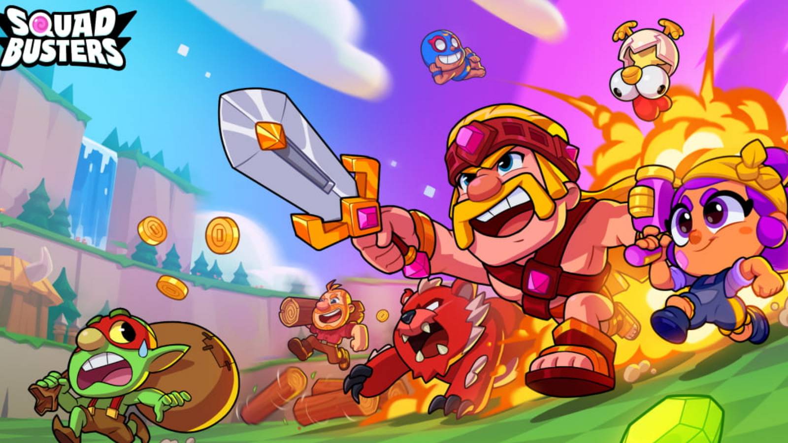 The cover image for Squad Busters showing characters running together