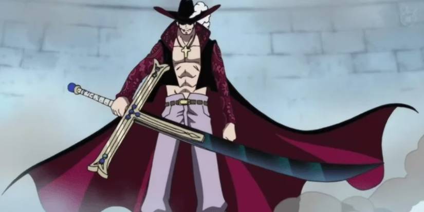 Dracule Mihawk wielding Yoru sword One Piece