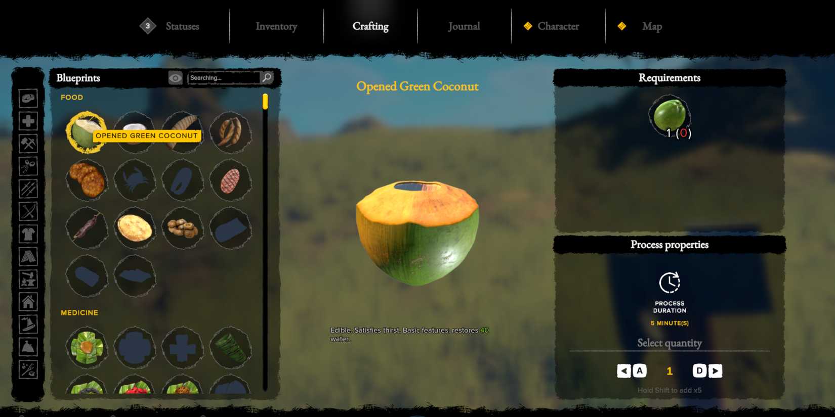 opened green coconuts in survival fountain of youth