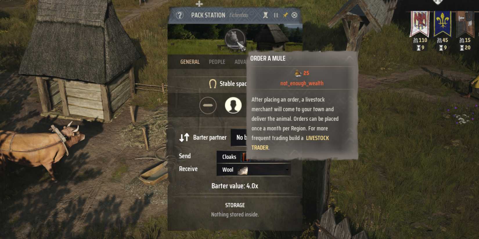 ordering a mule in manor lords