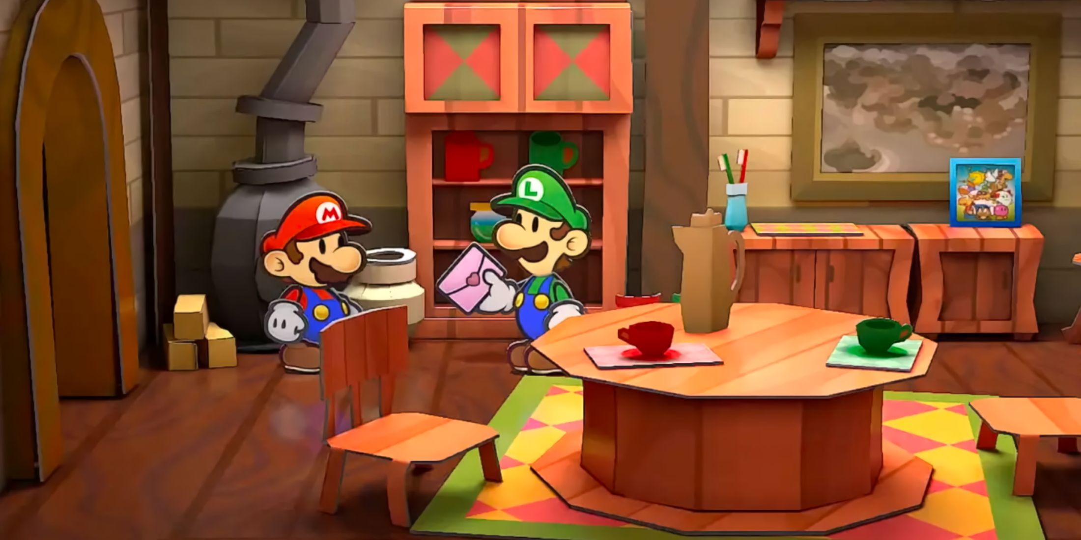 A screenshot from Paper Mario: The Thousand-Year Door showing Mario and Luigi.
